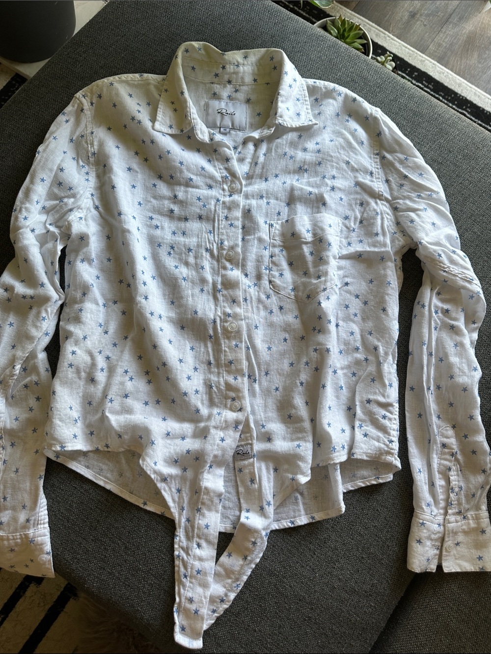 Rails White Button-Down Shirt with Blue Star Print